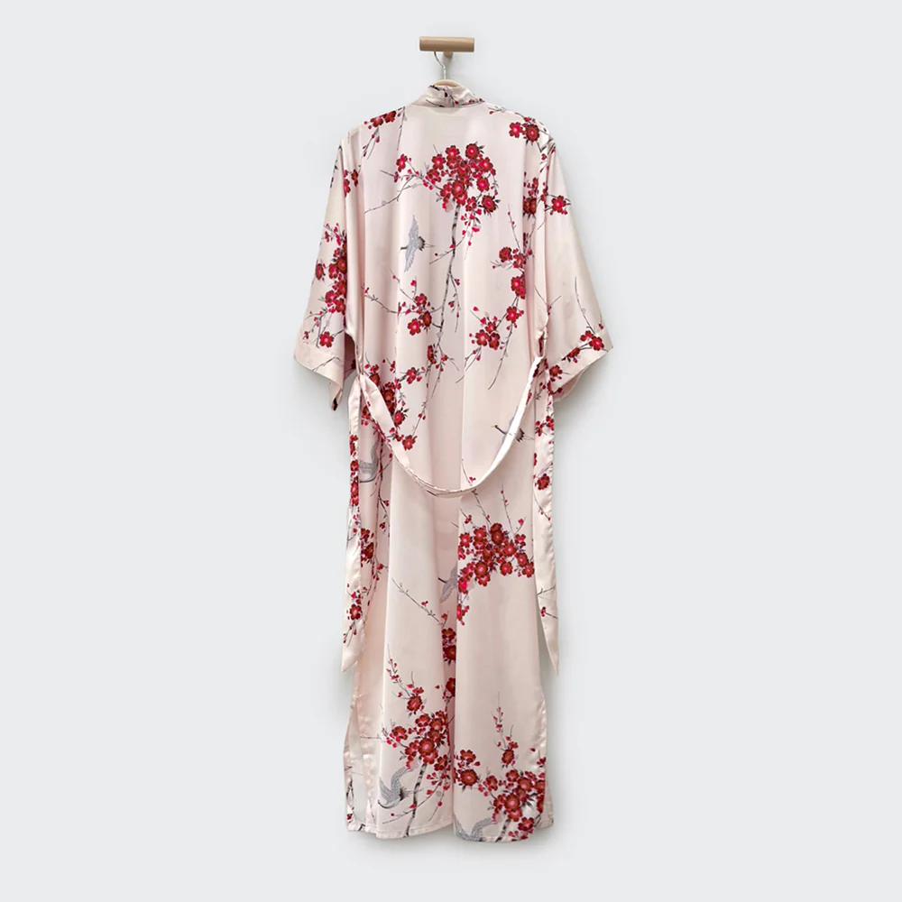 Cherry Blossom & Crane Long Kimono Robe