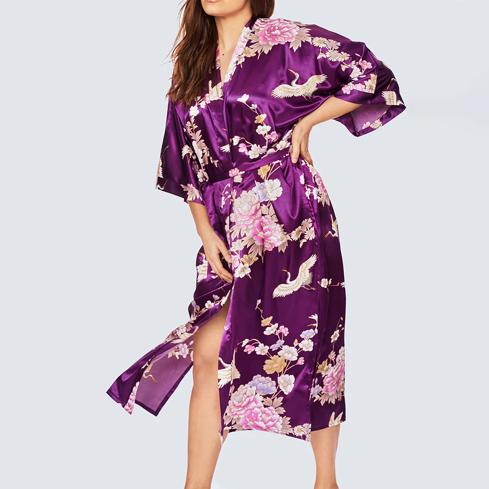 Chrysanthemum & Crane Long Kimono Robe (Plus Size) 24 Chrysanthemum & Crane Long Kimono Robe (Plus Size)