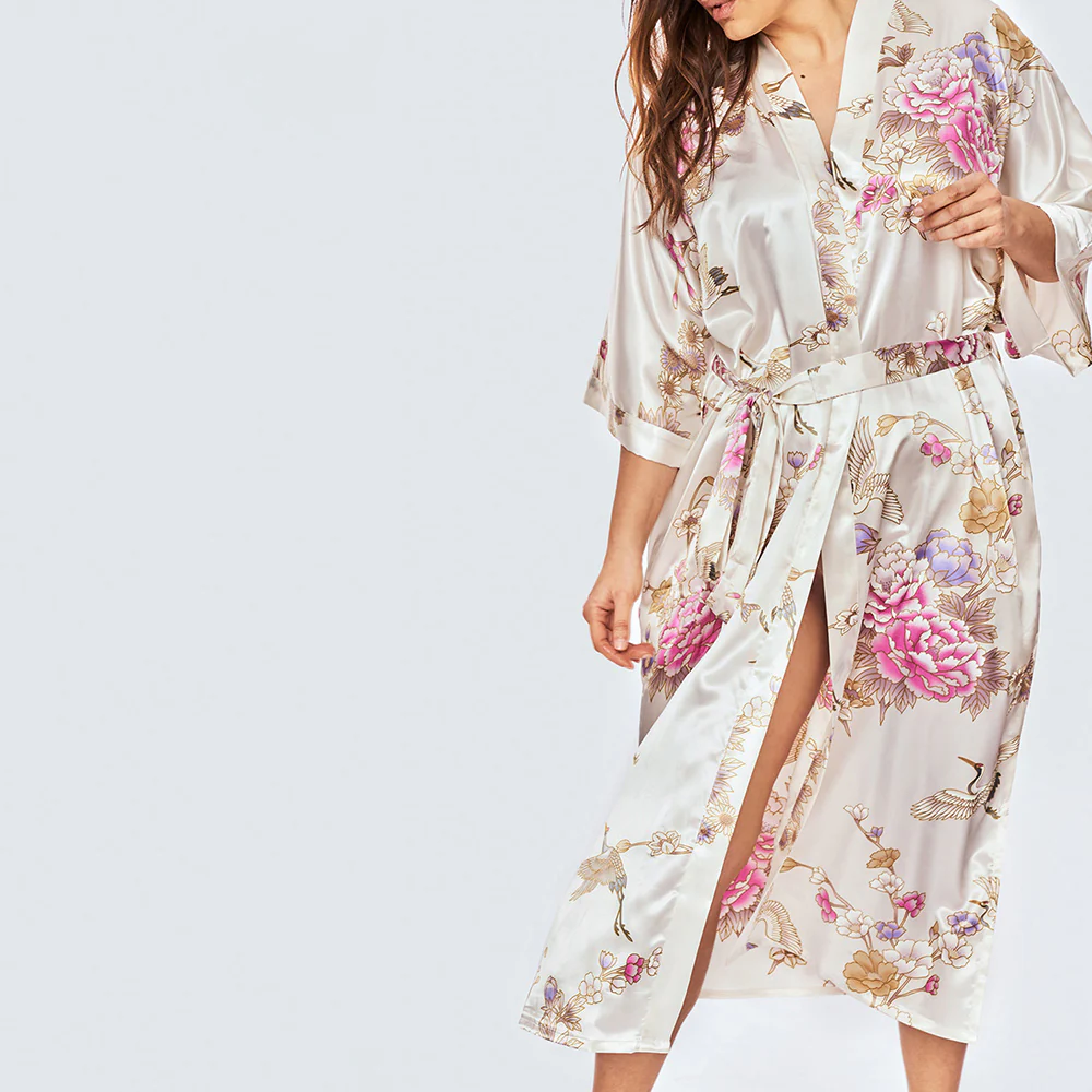 Chrysanthemum & Crane Long Kimono Robe (Plus Size) 28 Chrysanthemum & Crane Long Kimono Robe (Plus Size)