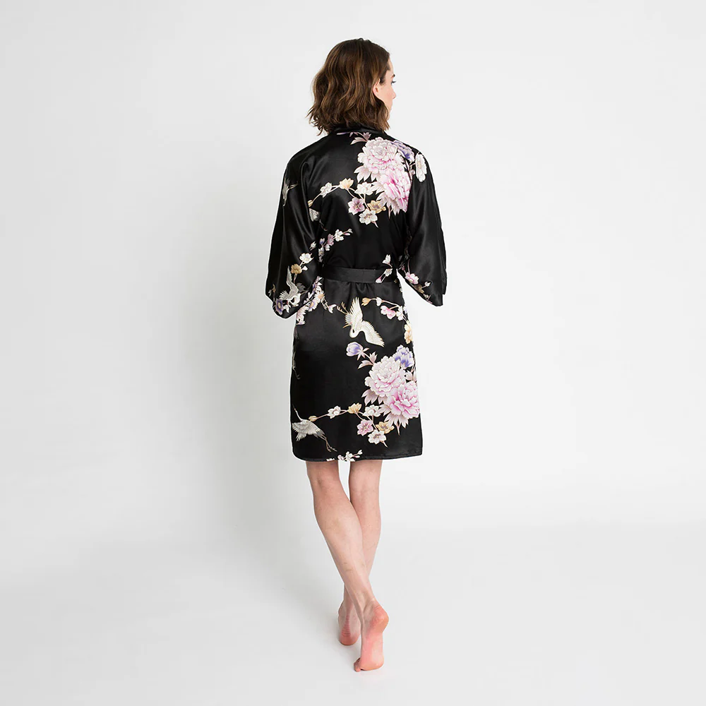 Chrysanthemum & Crane Short Kimono Robe 4 Chrysanthemum & Crane Short Kimono Robe