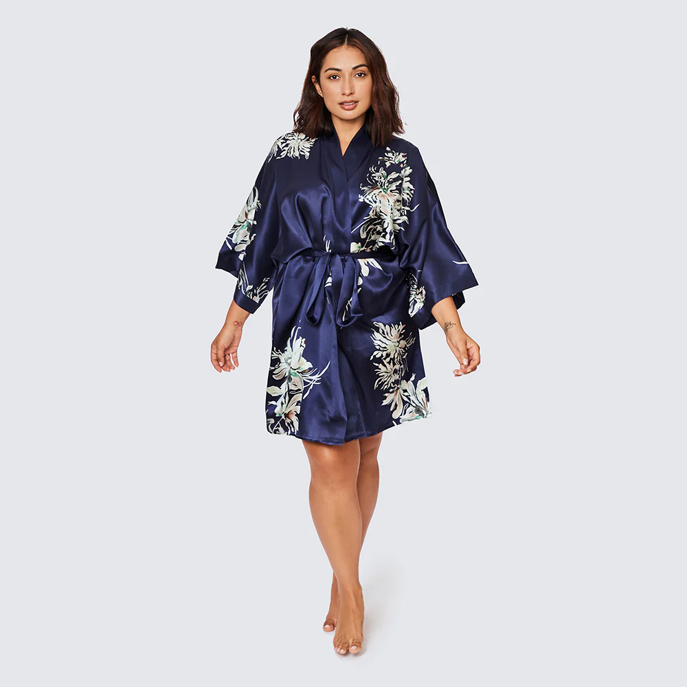 Washable Silk Yuri Short Kimono Robe (Plus Size) - KIM+ONO