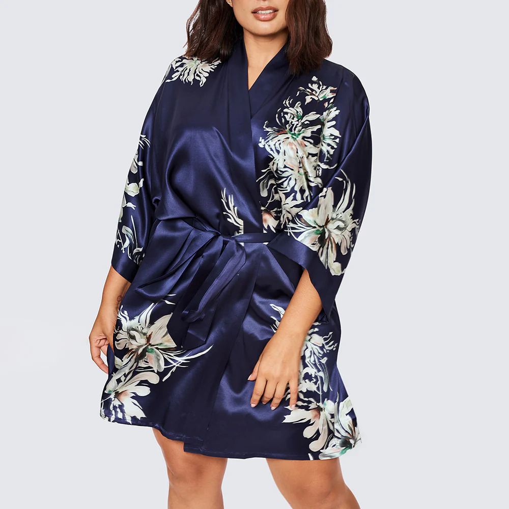 Washable Silk Yuri Short Kimono Robe (Plus Size) - KIM+ONO