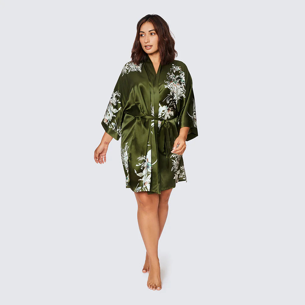 Washable Silk Yuri Short Kimono Robe (Plus Size) - KIM+ONO
