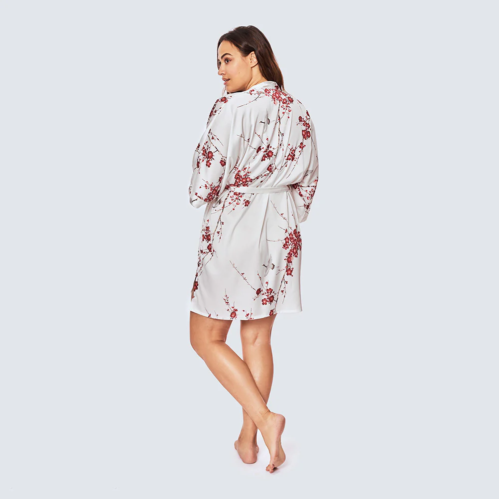 Cherry Blossom & Crane Short Kimono Robe (Plus Size) 11 Cherry Blossom & Crane Short Kimono Robe (Plus Size)