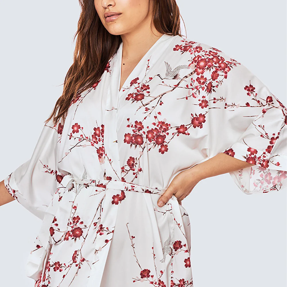 Cherry Blossom & Crane Short Kimono Robe (Plus Size) 12 Cherry Blossom & Crane Short Kimono Robe (Plus Size)
