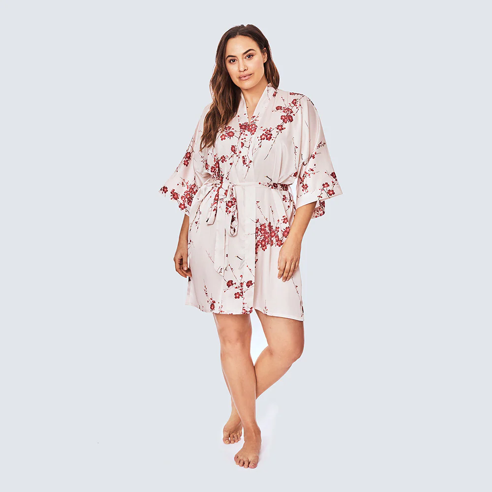 Cherry Blossom & Crane Short Kimono Robe (Plus Size) 5 Cherry Blossom & Crane Short Kimono Robe (Plus Size)