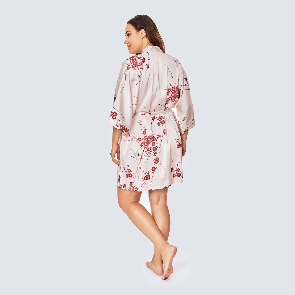 Cherry Blossom & Crane Short Kimono Robe (Plus Size) 7 Cherry Blossom & Crane Short Kimono Robe (Plus Size)