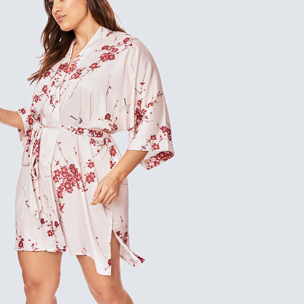 Cherry Blossom & Crane Short Kimono Robe (Plus Size) 8 Cherry Blossom & Crane Short Kimono Robe (Plus Size)