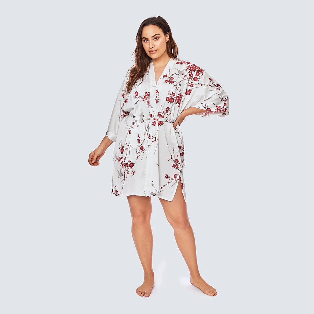 Cherry Blossom & Crane Short Kimono Robe (Plus Size) 9 Cherry Blossom & Crane Short Kimono Robe (Plus Size)