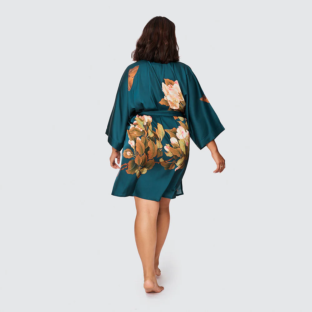 Peony & Butterfly Short Kimono Robe (Plus Size) - KIM+ONO
