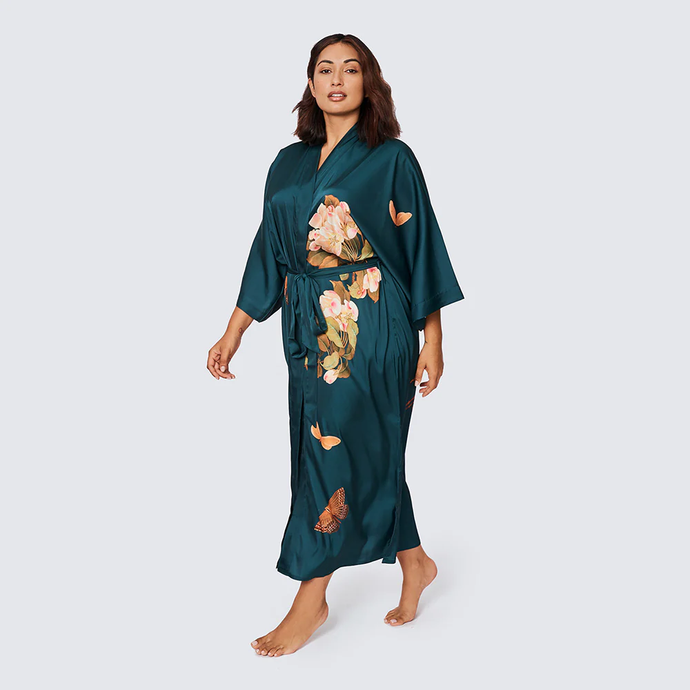 Peony & Butterfly Long Kimono Robe (Plus Size) - KIM+ONO