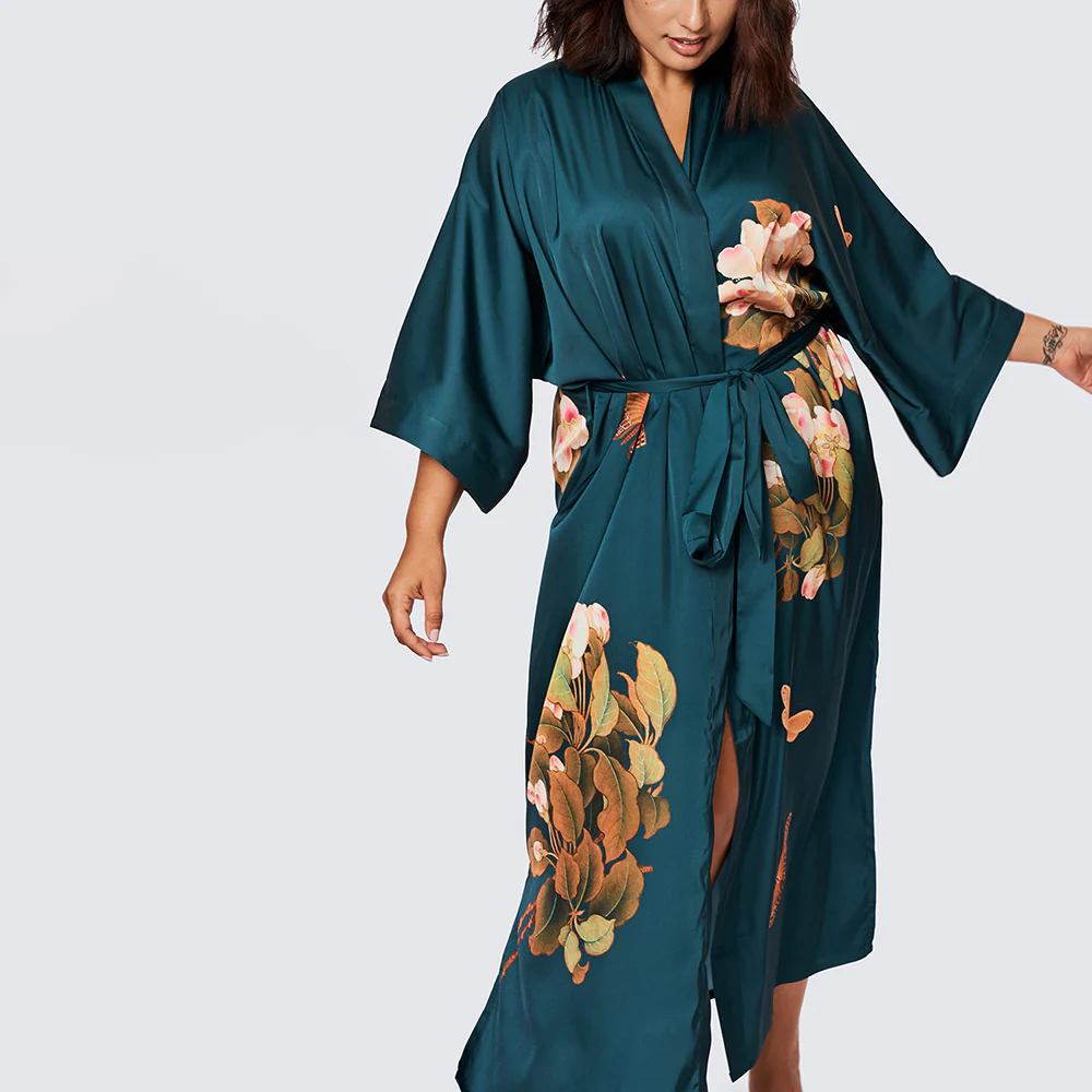 Peony & Butterfly Long Kimono Robe (Plus Size) - KIM+ONO