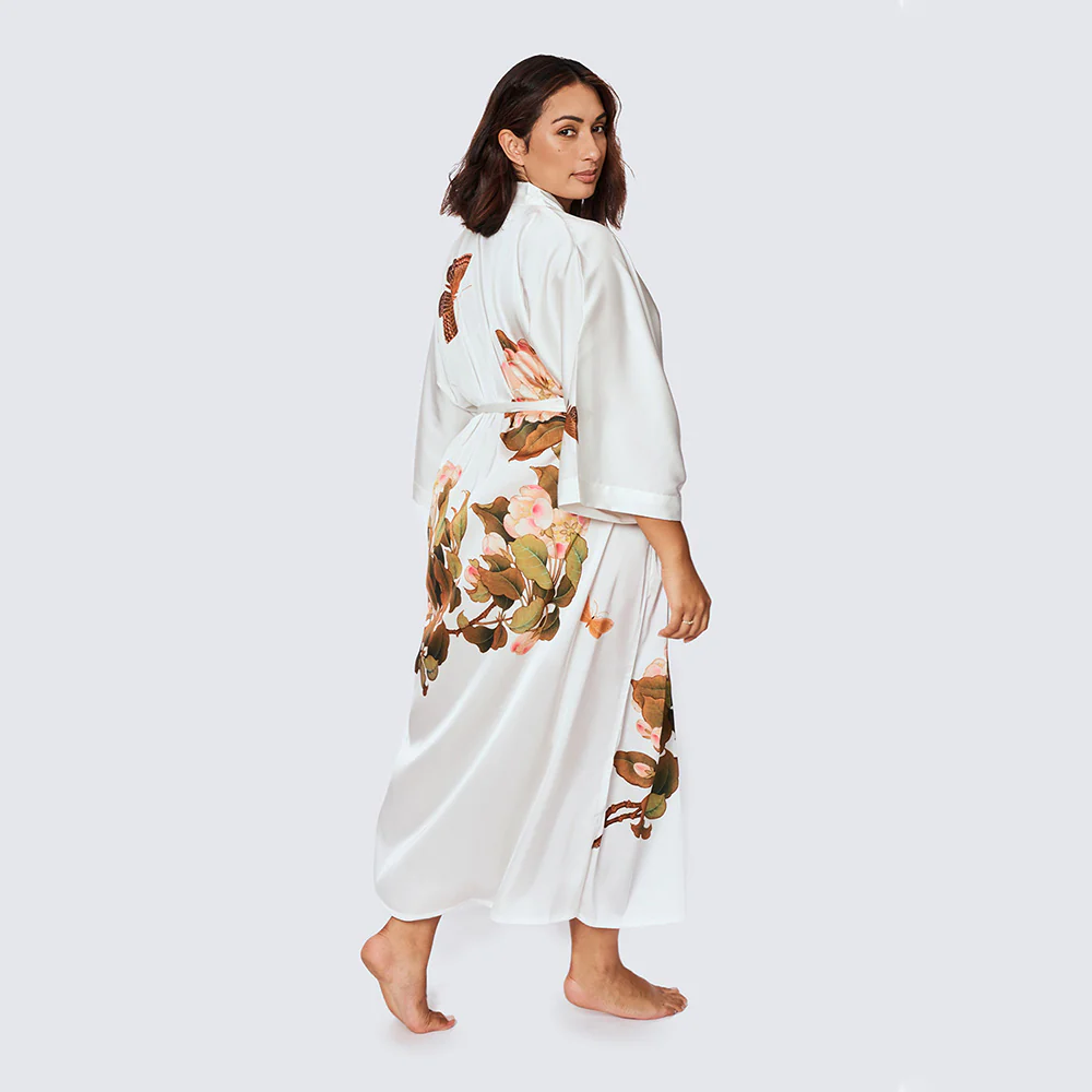Peony & Butterfly Long Kimono Robe (Plus Size) - KIM+ONO