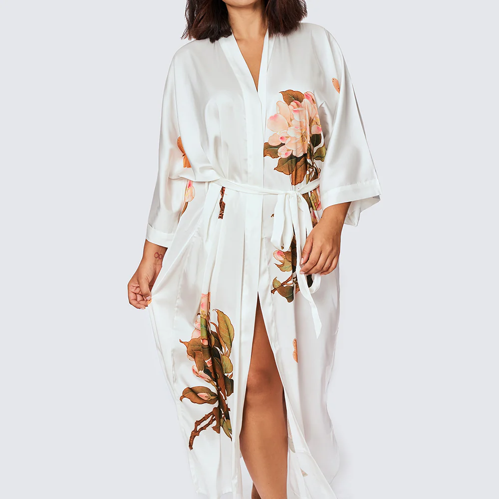 Peony & Butterfly Long Kimono Robe (Plus Size) - KIM+ONO