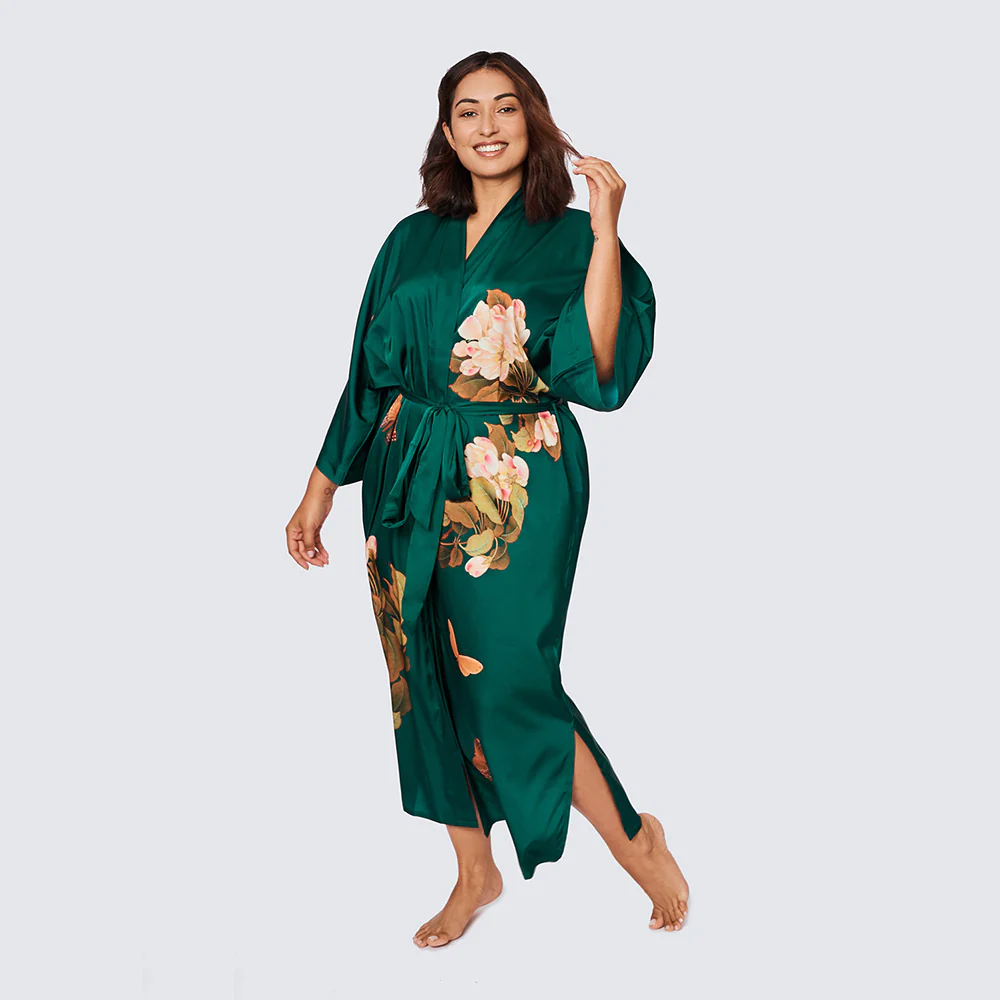 Peony & Butterfly Long Kimono Robe (Plus Size) - KIM+ONO