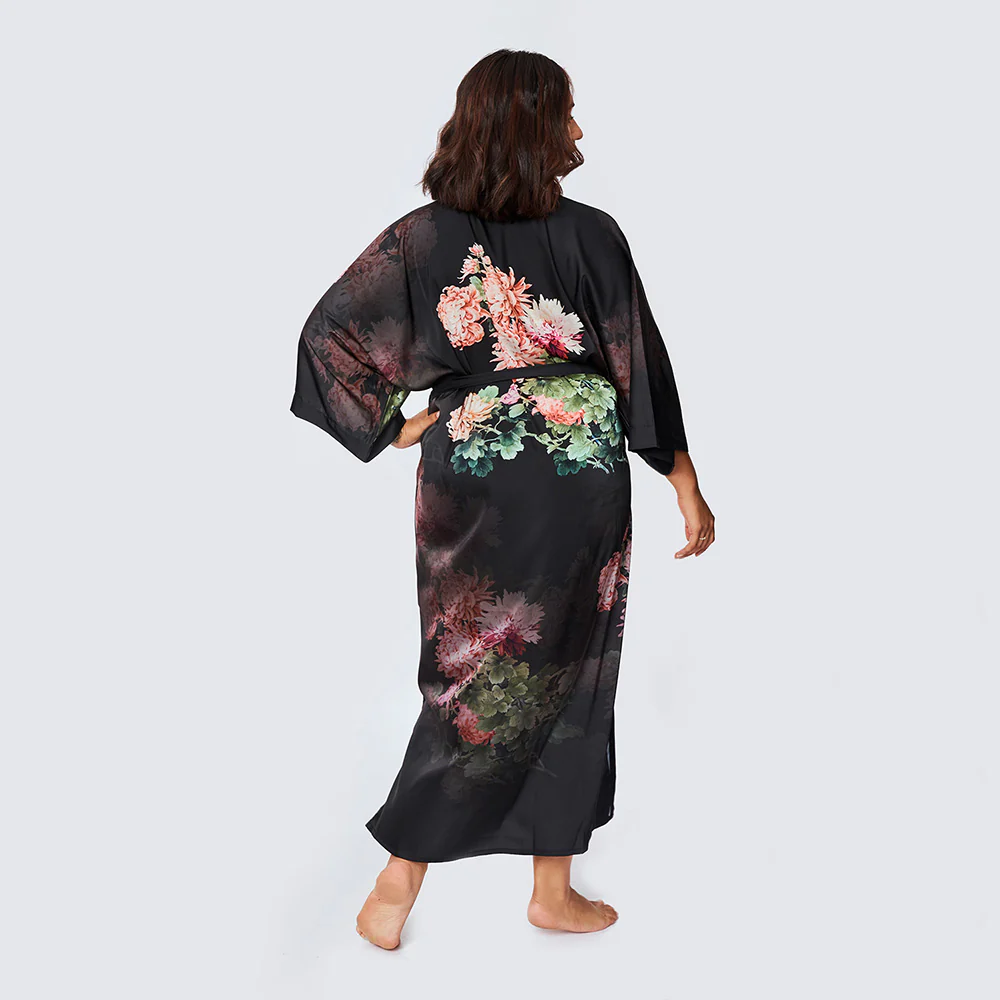 Coral Chrysanthemum Long Kimono Robe (Plus Size) 4 Coral Chrysanthemum Long Kimono Robe (Plus Size)