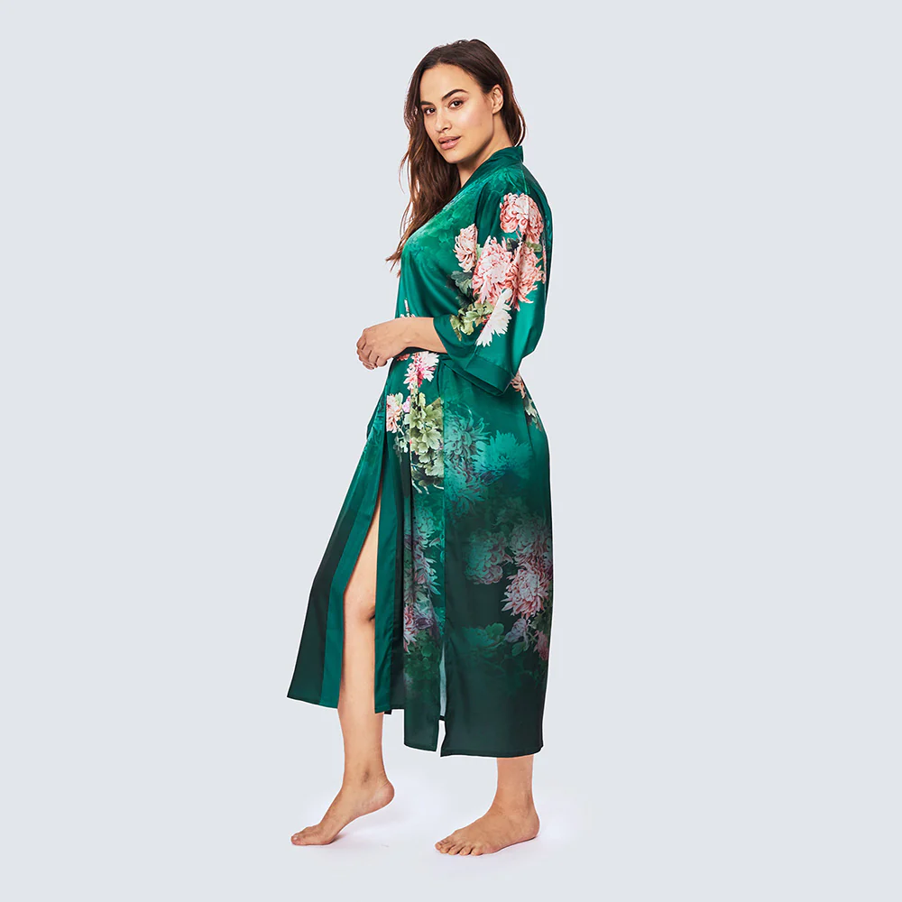 Coral Chrysanthemum Long Kimono Robe (Plus Size) 6 Coral Chrysanthemum Long Kimono Robe (Plus Size)