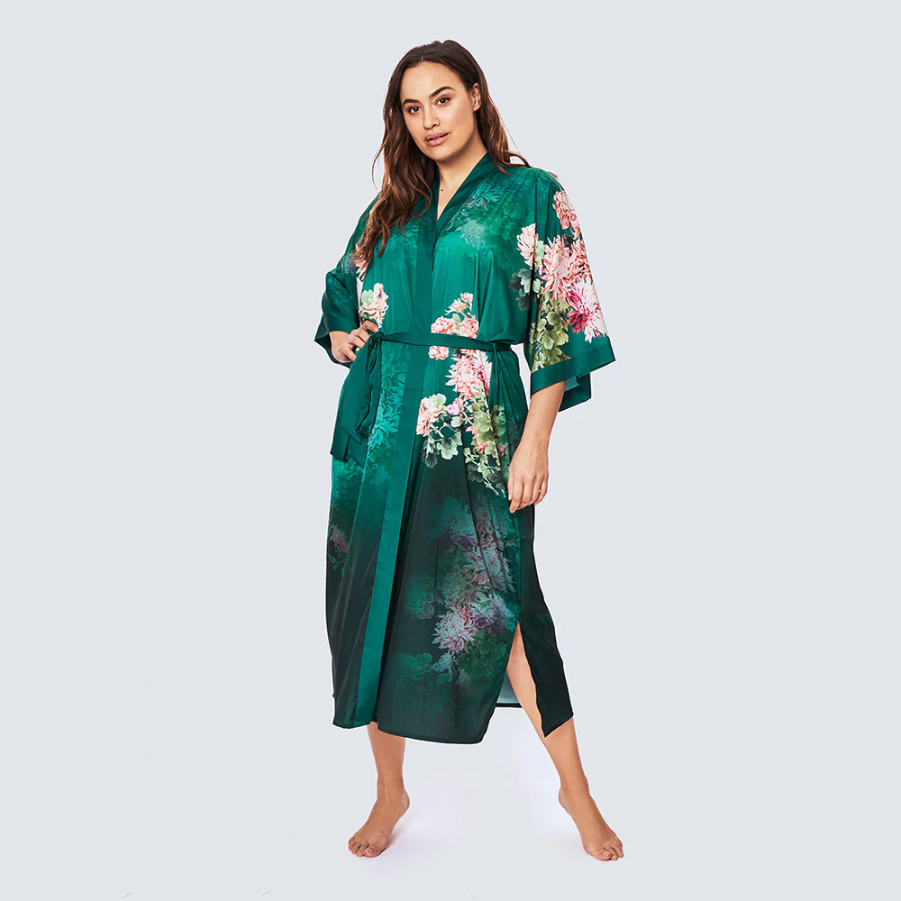 Coral Chrysanthemum Long Kimono Robe (Plus Size) 7 Coral Chrysanthemum Long Kimono Robe (Plus Size)