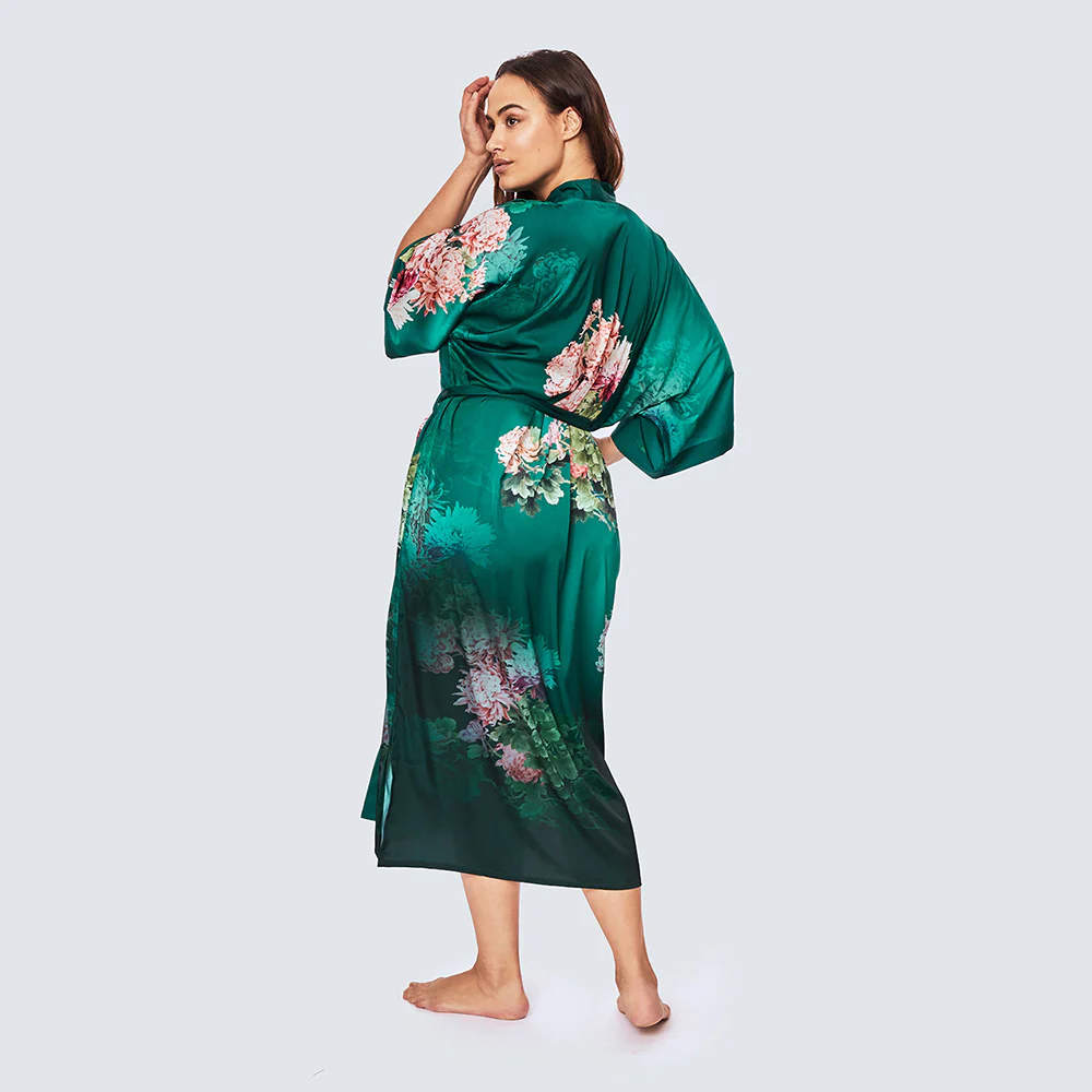 Coral Chrysanthemum Long Kimono Robe (Plus Size) 8 Coral Chrysanthemum Long Kimono Robe (Plus Size)