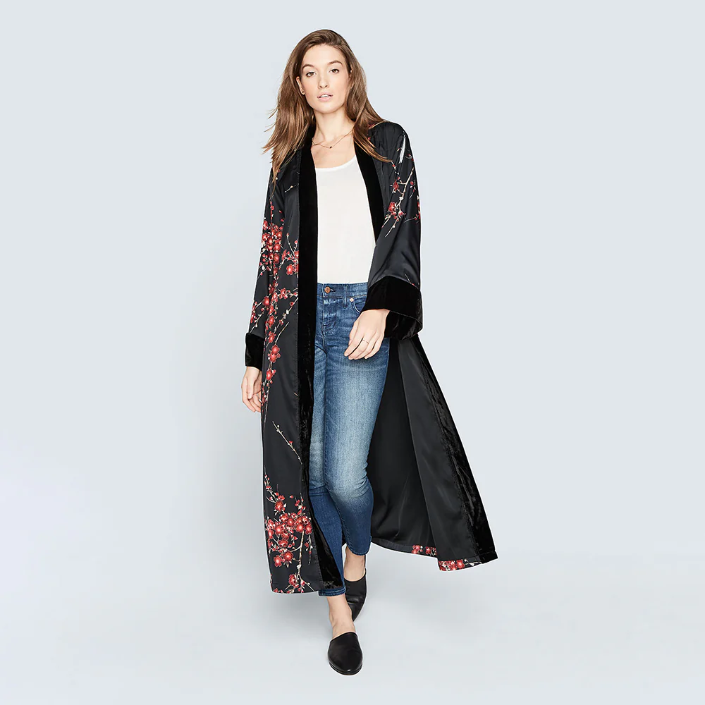 Cherry Blossom & Crane Long Kimono Wrap