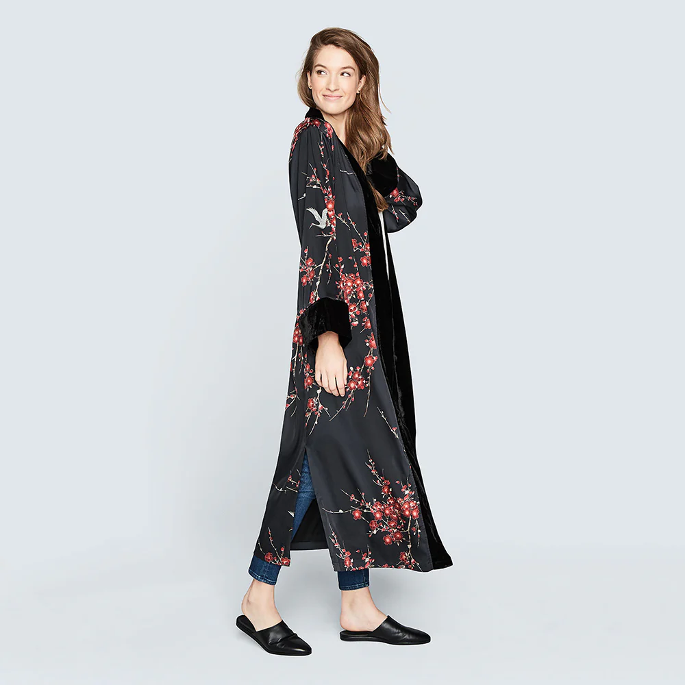 Cherry Blossom & Crane Long Kimono Wrap