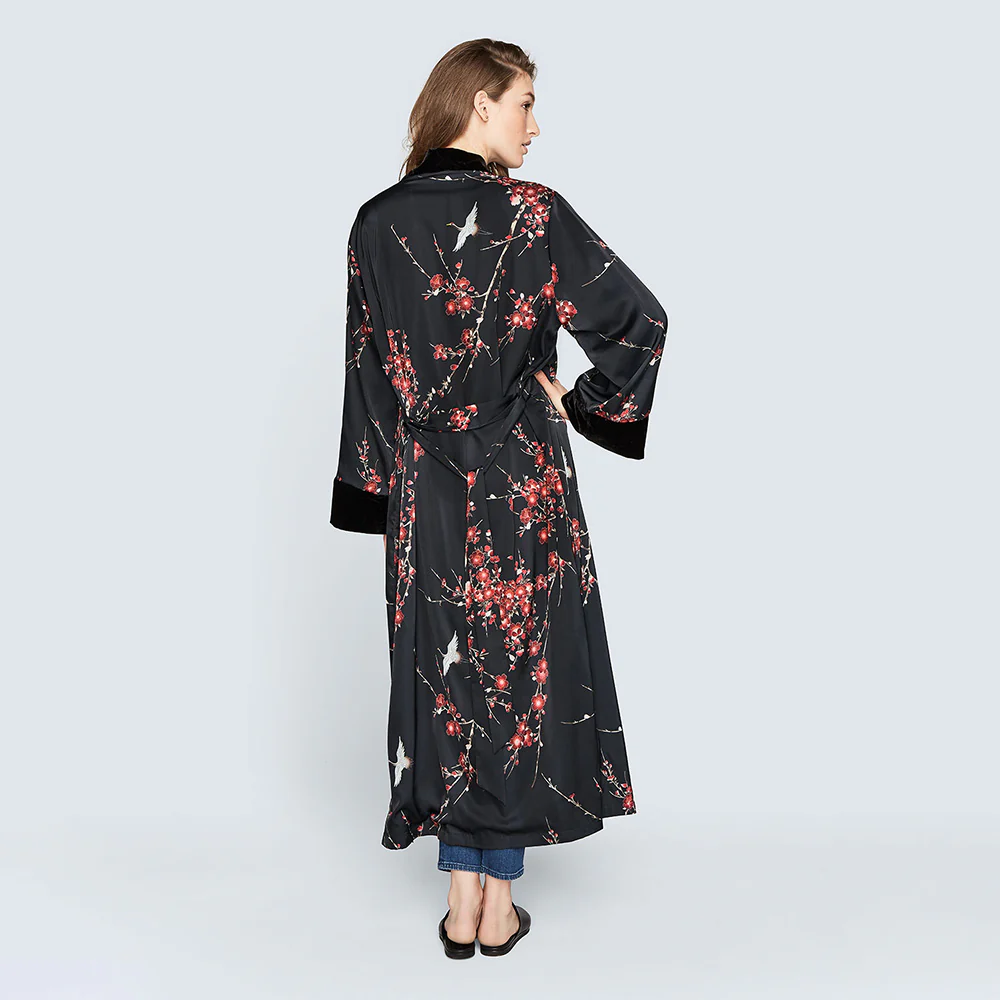 Cherry Blossom & Crane Long Kimono Wrap