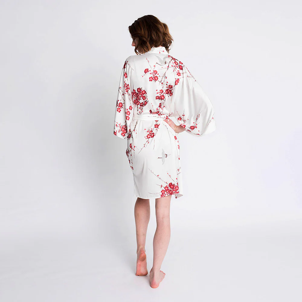 Cherry Blossom & Crane Short Kimono Robe