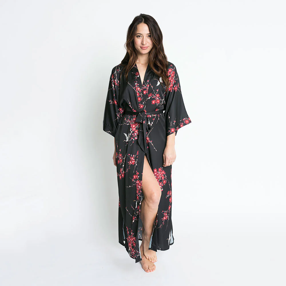 Cherry Blossom & Crane Long Kimono Robe