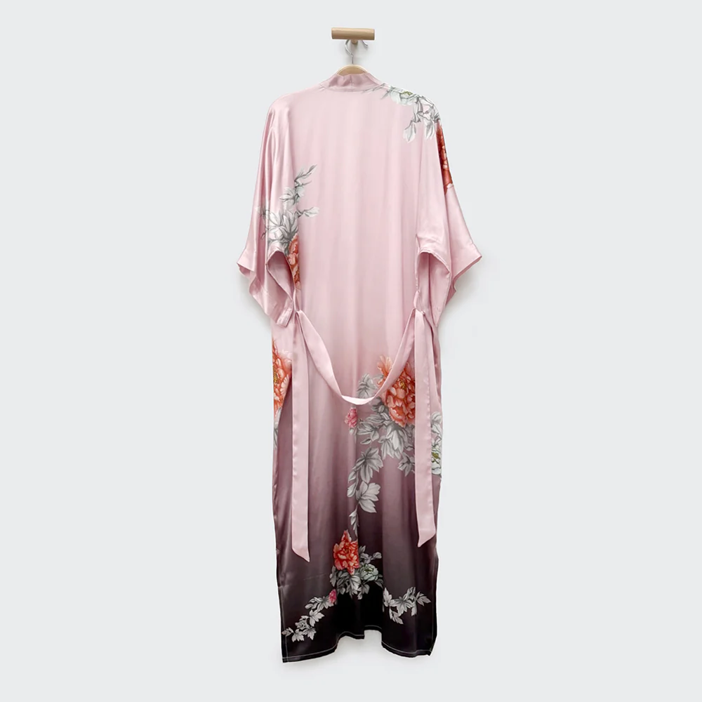 Silk Botan Long Kimono Robe