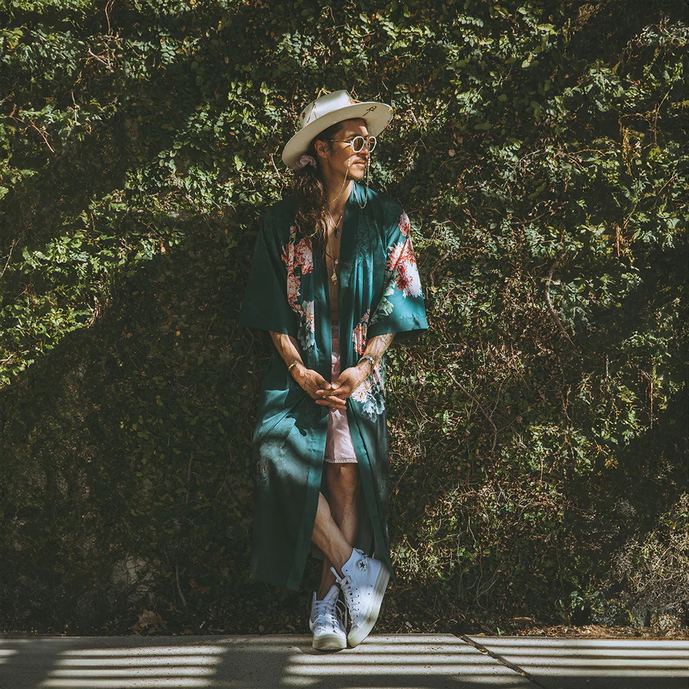 Coral Chrysanthemum Long Kimono Robe